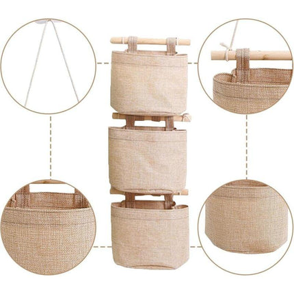Hanging Storage Bag with Pockets 3 Layers Cotton Linen Canvas Hanging Storage Bag on Wall Door Organizer for Bedroom Bathroom.
