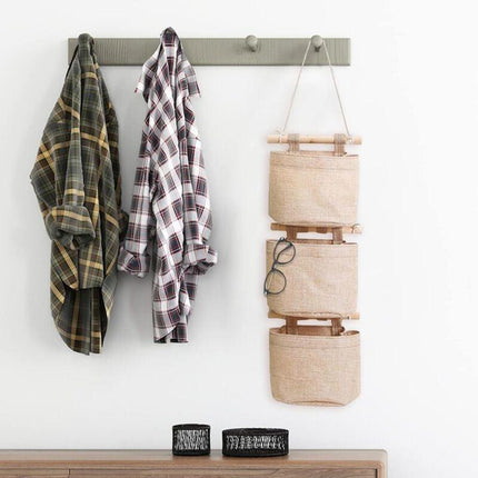 Hanging Storage Bag with Pockets 3 Layers Cotton Linen Canvas Hanging Storage Bag on Wall Door Organizer for Bedroom Bathroom.