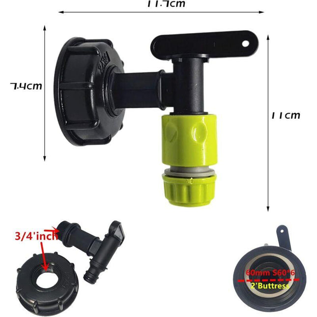 1000L Plastic Tank Faucet with Garden Hose Connector, IBC Tank Faucet Adapter, 3/4 Inch Thread Connection for Rainwater Collector, Fuel Tank.