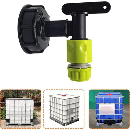 1000L Plastic Tank Faucet with Garden Hose Connector, IBC Tank Faucet Adapter, 3/4 Inch Thread Connection for Rainwater Collector, Fuel Tank.