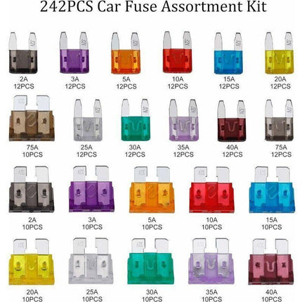 Car Fuse Auto Mini Fuses Assorted Kit 2A 3A 5A 7.5A 10A 15A 20A 25A 30A 35A 40A with Clip Storage Box 242 pcs, by DEBUNS.