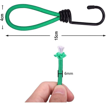 Rubber Straps with Hooks 16 Pieces Green, for Camping Tents, Tarpaulins, and Awnings.