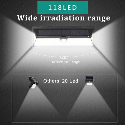 Solar Wall Light - 118 LED Solar Lamp 1000 Lumen Wall Light PIR Motion Sensor IP65 Waterproof Outdoor Garden..DEBUNS.