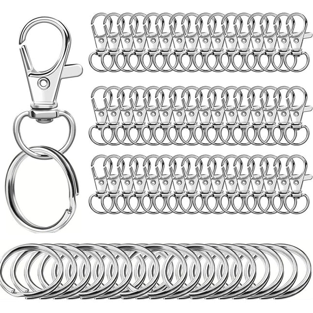 Small Stainless Steel Keychains, 100pcs Carabiner Keychains, DIY, DIY Ring, Button Lock, (Silver).