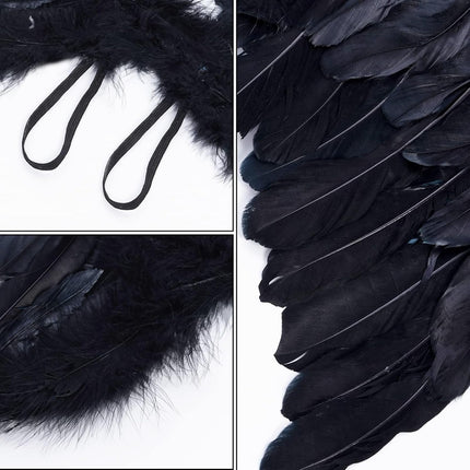 Black Angel Wings Costume - 45cm, with Halo, Compatible with Women Girls Fallen Feather Wings.