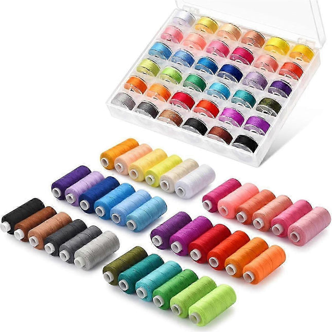 Pre-Wound Sewing Machine Thread Set 72 pcs 36 Colors Compatible 365 Meters Per Spool.