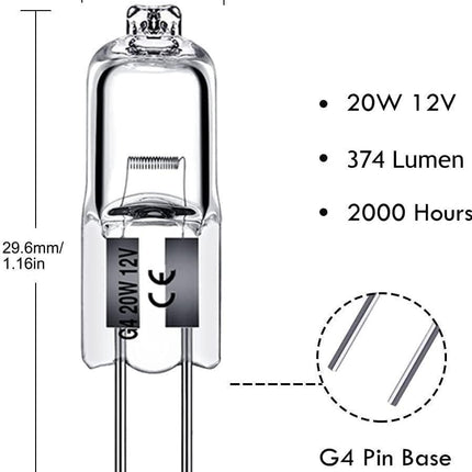 G4 halogen lamps 20W 12V - Warm white - 20 Pack 20pcs 20W 20pcs.