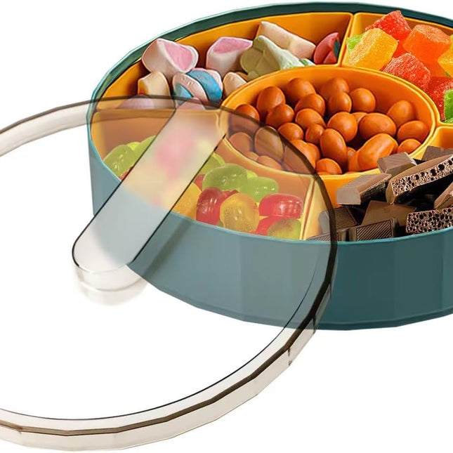 Compatible with Oral-B Plastic Snacks Bowl with Lid Flat Storage Box Candy Tray for Nuts Cookies Candy 3 Compartments.