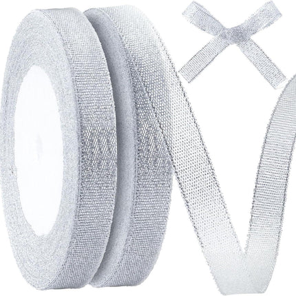 1/2in 50 Yard Silver Ribbon for Gift Wrapping, Glossy Sheer Satin Ribbon, Glitter Thin Fabric for Christmas Halloween Wedding Birthday Party Valentines Day Bouquet Decoration.