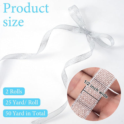1/2in 50 Yard Silver Ribbon for Gift Wrapping, Glossy Sheer Satin Ribbon, Glitter Thin Fabric for Christmas Halloween Wedding Birthday Party Valentines Day Bouquet Decoration.