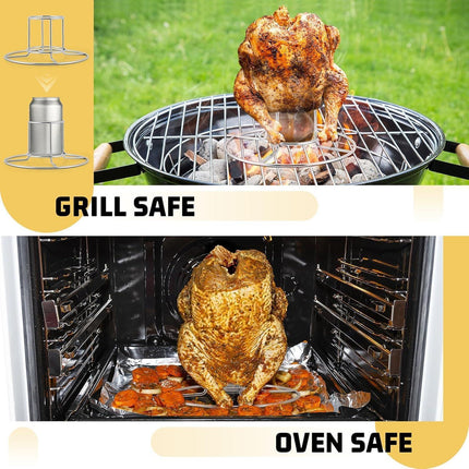 2-Pack Beer Can Chicken Holder for Grill Smoker Oven, Vertical Stainless Steel Beer Butt Chicken Stand for Whole Chicken Roaster, Food Grade & Non-Toxic Rack for Tender and Juicy Chicken.