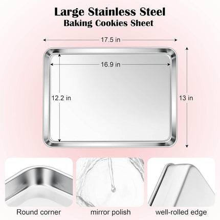 Cookie Sheet for Baking, 18”x13” Stainless Steel Baking Sheet Pan for Oven, Large Non Toxic Metal Baking Tray for Cake Cookies, Healthy & Rust Free, Mirror Finish & Dishwasher Safe, 1 Pack.