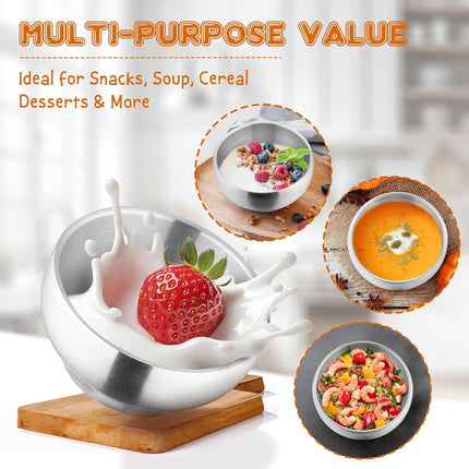 Stainless Steel Bowls for Kids-6 Pack, 12OZ Double Walled Baby Toddler Bowls for Baby Food/Cereal/Snack, 18/10 Non-Toxic Metal & Unbreakable, Dishwasher Safe.