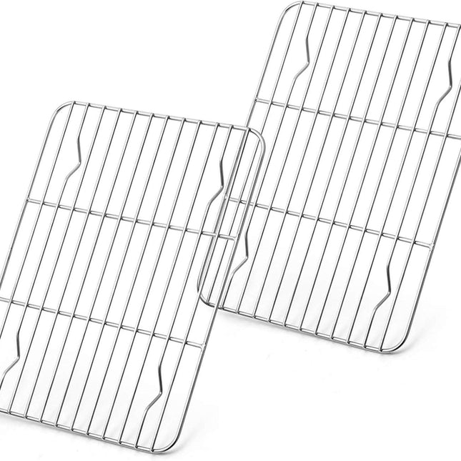 Small Baking Rack Set of 2, Stainless Steel Metal Roasting Cooking Racks, Size – 8.6"x6.2", Non Toxic & Rust Free, Fit for Small Toaster Oven, Dishwasher Safe.