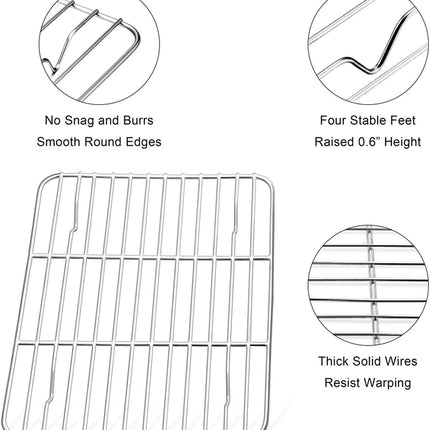 Small Baking Rack Set of 2, Stainless Steel Metal Roasting Cooking Racks, Size – 8.6"x6.2", Non Toxic & Rust Free, Fit for Small Toaster Oven, Dishwasher Safe.