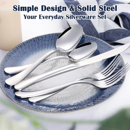 Heavy Duty Silverware Set for 8, 40-Piece Stainless Steel Flatware Cutlery Set, Thick Metal Eating Utensils Including Forks and Spoons Knife, Heavy Weight & Mirror Finish, Dishwasher Safe.