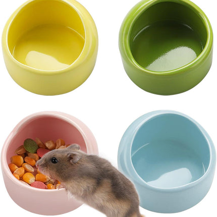 4 Pack Small Hamster Food Bowl Ceramic Guinea Pig Food Dish No Spill Hamster Food and Water Bowl Small Animal Food Bowl for Chinchilla Hedgehog Hamster Gerbil - Pink Blue Yellow and Green.