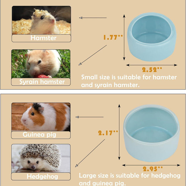 4 Pack Small Hamster Food Bowl Ceramic Guinea Pig Food Dish No Spill Hamster Food and Water Bowl Small Animal Food Bowl for Chinchilla Hedgehog Hamster Gerbil - Pink Blue Yellow and Green.
