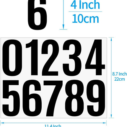 4 Inch Large Vinyl Number Stickers - 6 Sheets Mailbox Address Numbers for House - Self Adhesive 1-10 for Door, Trash Cans, Cars, Signs, Party Decor (Black).