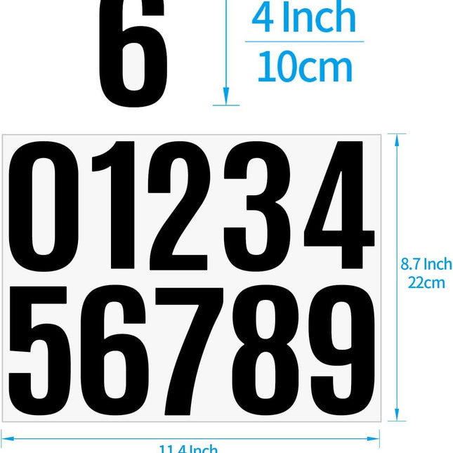 4 Inch Large Vinyl Number Stickers - 6 Sheets Mailbox Address Numbers for House - Self Adhesive 1-10 for Door, Trash Cans, Cars, Signs, Party Decor (Black).