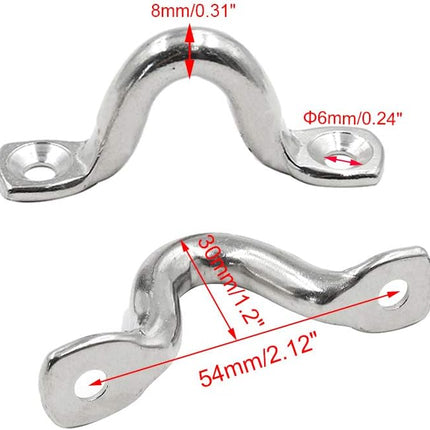 10Pcs M8 316 Stainless Steel Bimini Boat Top PAD Eye, Eye Straps, Tie Down, Kayak Deck Loops, Tie Down Anchor Point, Footman's Loop for Kayak Canoe Rigging.
