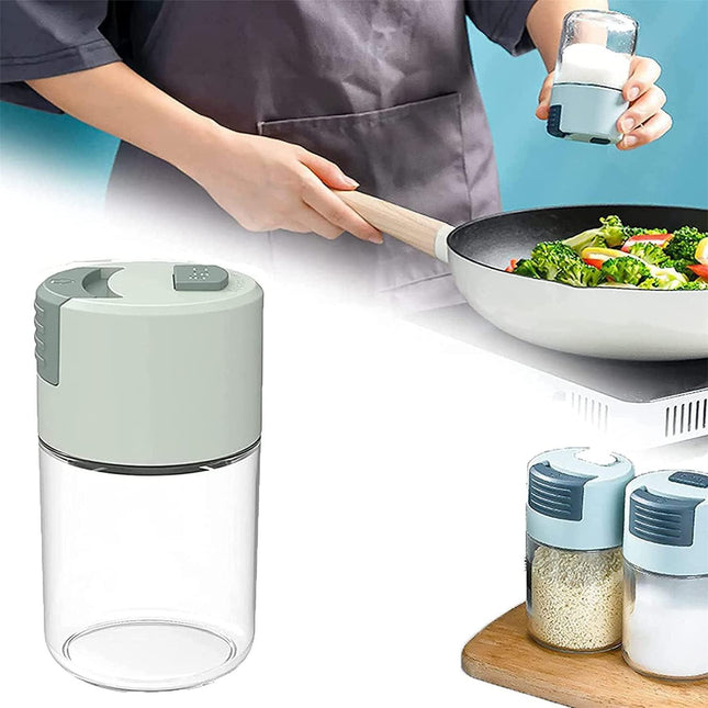 Metering Salt Shaker, Glass Metered Salt Dispenser, Press Type Quantitative Salt Glass Seasoning Bottle, Can Spice Salt Cumin Powder Pepper Shakers BBQ Condiment Seasoning Bottle (Green).