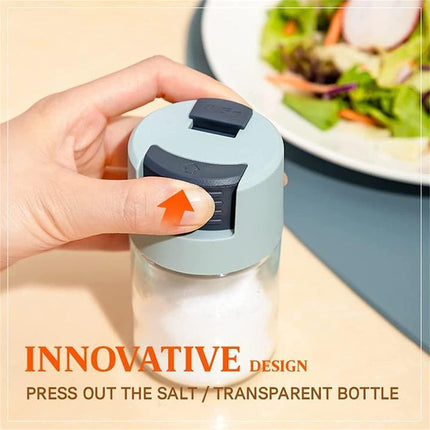 Metering Salt Shaker, Glass Metered Salt Dispenser, Press Type Quantitative Salt Glass Seasoning Bottle, Can Spice Salt Cumin Powder Pepper Shakers BBQ Condiment Seasoning Bottle (Green).