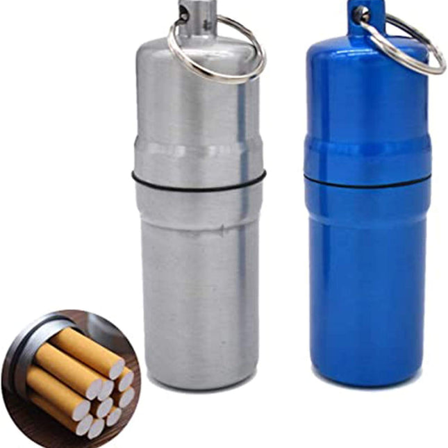Cigarette Box, Aluminum Alloy Cigarette Case, Airtight Smell Proof Container, Cylinder Sealed Portable Waterproof Unique Birthday for Women Men 2pcs.