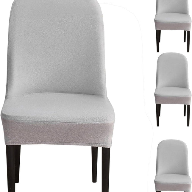 Curved Dining Room Chair Covers,Round Back Dining Chair Slipcovers, Curved Thick Plush Office Chair Covers Slipcovers, Wingback Dining Chair Covers Slipcovers Dining Room Chair Protectors(Silver gray,