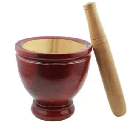 Wooden Mortar 6" Pestle Grinding Herb Garlic Papaya Salad Som Tum Thai Kitchen Tool 1 Set.