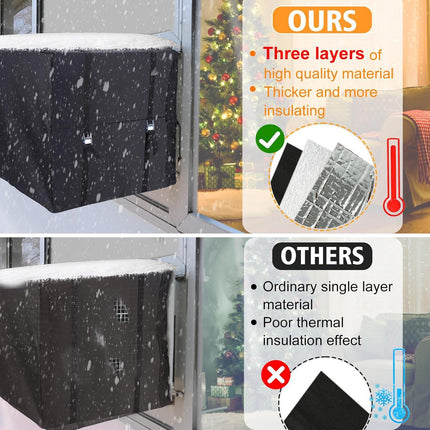 Air Conditioner Covers for Window Units - 3 Layers Insulation Outside AC Cover with Elastic Drawstring Metal Buckle Strap, Outdoor Winter Waterproof AC Canopy Sun Shade - 27.5 × 22.5 × 18.5 Inch.