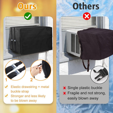 Air Conditioner Covers for Window Units - 3 Layers Insulation Outside AC Cover with Elastic Drawstring Metal Buckle Strap, Outdoor Winter Waterproof AC Canopy Sun Shade - 27.5 × 22.5 × 18.5 Inch.