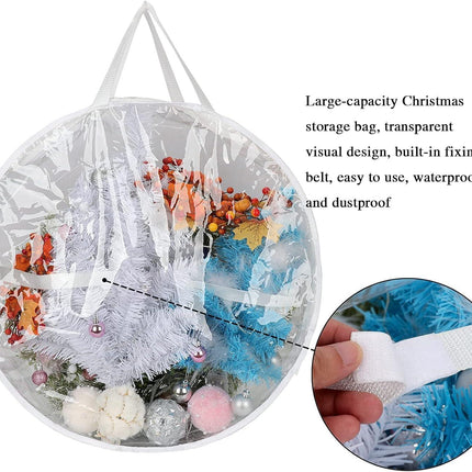 2Pcs Christmas Wreath Storage Container 20 Inch Clear Wreath Storage Bags Round Durable Wreath Bags Clear Everyday Bag with Dual Zippers and Sturdy Handles for Holiday Christmas Wreaths.