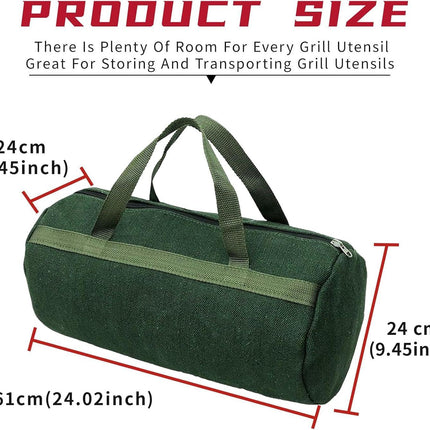 Grill Accessory Storage Bag, 24" Extra Thick Canvas Grill Utensil Storage Bag, Double Zipper Grill Tool Storage Bag, BBQ Tool Storage Bag Carry Bag for Camping Hiking Barbecue.