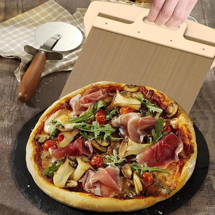 Pizza Smart Slide Magic Pizza Pizza Slide, Pizza Paddle with Handle - Sliding Pizza Shovel Slide, Detachable for Easy Pizza Transfer, Brown.