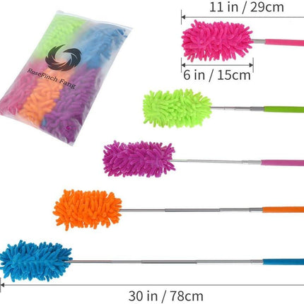 Washable Dusters for Cleaning, Phoenixes Feather Duster Extendable Dusting Wand 11"-30", Wet or Dry Use (5 Pcs).
