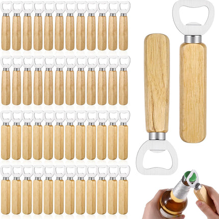 50 PCS Stainless Bottle Opener Bulk Wooden Beer Opener Set, Wood Handheld Heavy Duty Bottle Openers for Bartender Wedding Party Home Kitchen KTV Bar Restaurant.