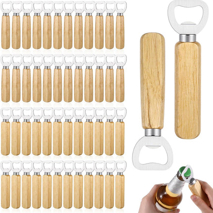 50 PCS Stainless Bottle Opener Bulk Wooden Beer Opener Set, Wood Handheld Heavy Duty Bottle Openers for Bartender Wedding Party Home Kitchen KTV Bar Restaurant.