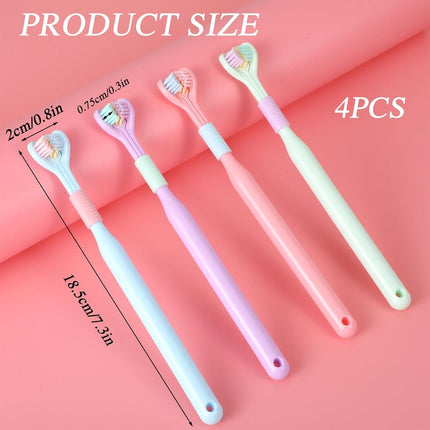 4Pcs 3 Sided Toothbrush Adult, Colorful Three Sided Toothbrush Set with Soft Bristle, Triple Head Toothbrush for Deep Cleaning, Multi-Angle Toothbrushes for Adults Teeth Gum Care.