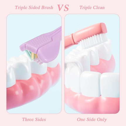4Pcs 3 Sided Toothbrush Adult, Colorful Three Sided Toothbrush Set with Soft Bristle, Triple Head Toothbrush for Deep Cleaning, Multi-Angle Toothbrushes for Adults Teeth Gum Care.