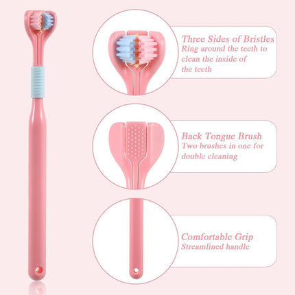4Pcs 3 Sided Toothbrush Adult, Colorful Three Sided Toothbrush Set with Soft Bristle, Triple Head Toothbrush for Deep Cleaning, Multi-Angle Toothbrushes for Adults Teeth Gum Care.