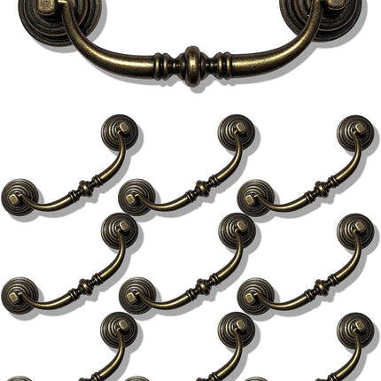 10 Pack  4.25"Hole Center Shabby Chic Drawer Pulls Handles Antique Bronze Kitchen Cabinet Drop Bail Pulls Handles (108mm/Antique Brozne).