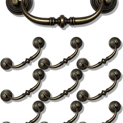 10 Pack  4.25"Hole Center Shabby Chic Drawer Pulls Handles Antique Bronze Kitchen Cabinet Drop Bail Pulls Handles (108mm/Antique Brozne).