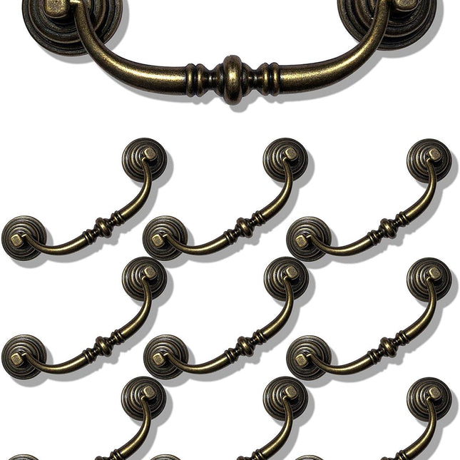 10 Pack  4.25"Hole Center Shabby Chic Drawer Pulls Handles Antique Bronze Kitchen Cabinet Drop Bail Pulls Handles (108mm/Antique Brozne).