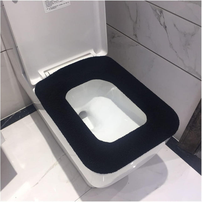Bathroom Square Toilet Seat Cover Winter Washable Warmer Mat Toilet Cover Cushion Lid Pad Home Decor Toilet Seat Cover (Color : Black).