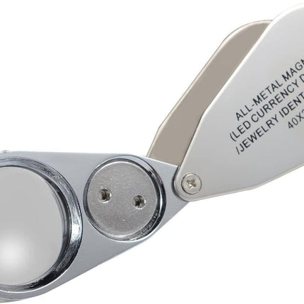 Jewelers Loupe 40X Magnification Metal Foldable Loupe with LED & UV Light.