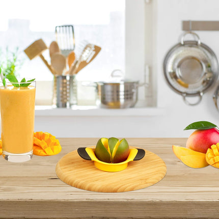 Mango Slicer with Stainless Steel Blade, Non-Slip Handle, Split and Core Mangoes, Black and Yellow.