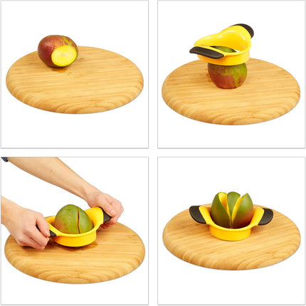 Mango Slicer with Stainless Steel Blade, Non-Slip Handle, Split and Core Mangoes, Black and Yellow.