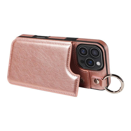 Compatible with Apple iPhone 16 Pro Max Case with Ring and Card Holder, PU Leather, Rose Gold Pink, Skalo.