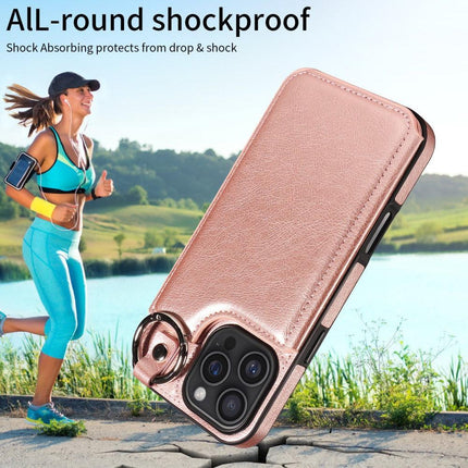 Compatible with Apple iPhone 16 Pro Max Case with Ring and Card Holder, PU Leather, Rose Gold Pink, Skalo.